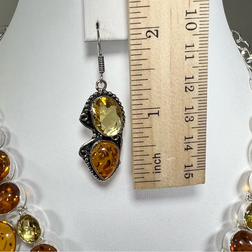 Amber & Citrine 925 Large synthetic stones Necklace Bracelet & ONE Earring ONLY - Picture 15 of 17